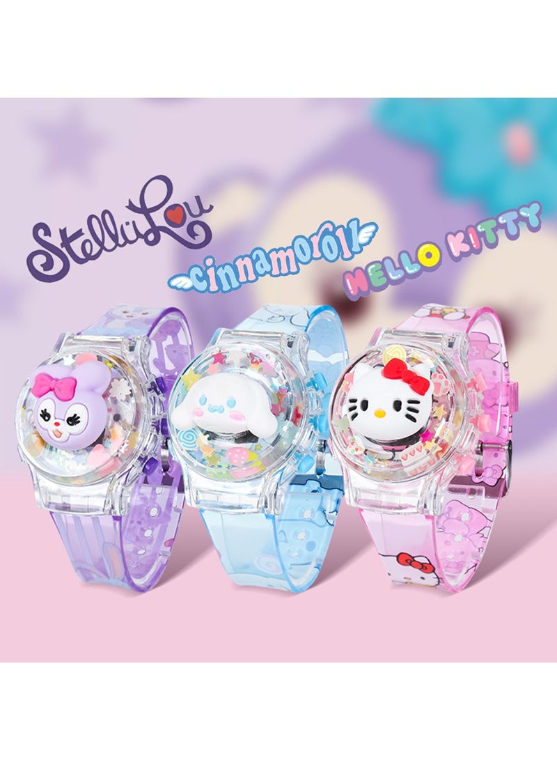 Hello Kitty 3 Pcs Cartoon Children's Watch,Children's Watch Toy with Light Effect,Kids Electronic Watch with Music,Rotatable watch,Flip-top Cartoon Watch for Kids(Cinnamoroll Stardew and Hello Kitty) - Image 1