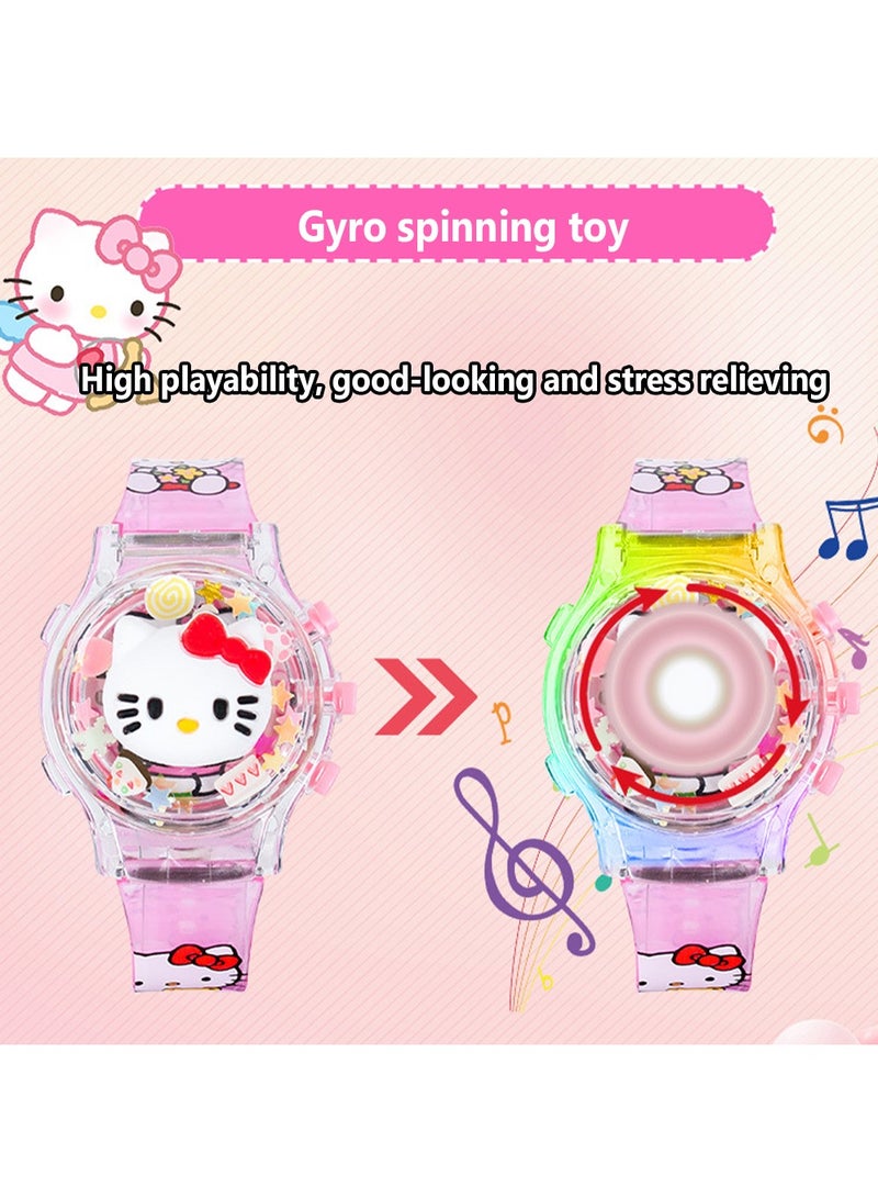 Hello Kitty 3 Pcs Cartoon Children's Watch,Children's Watch Toy with Light Effect,Kids Electronic Watch with Music,Rotatable watch,Flip-top Cartoon Watch for Kids(Cinnamoroll Stardew and Hello Kitty) - Image 3