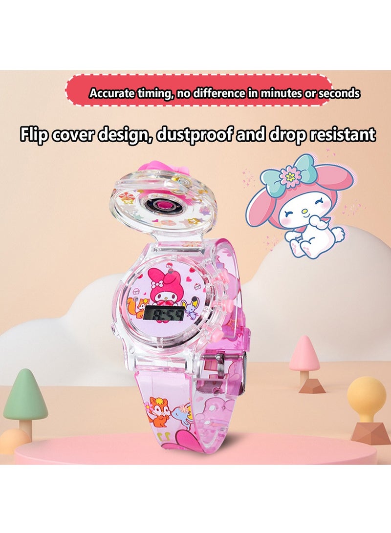 Hello Kitty 3 Pcs Cartoon Children's Watch,Children's Watch Toy with Light Effect,Kids Electronic Watch with Music,Rotatable watch,Flip-top Cartoon Watch for Kids(Cinnamoroll Stardew and Hello Kitty) - Image 4