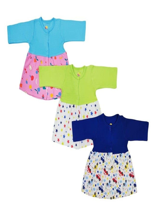 Mini Berry Front Open Full Sleeves Sleepsuit Hooded with Foot Easy Dressing and Diapering Romper Set of 3 (Multicolor-1, 6 Month- 12 Months) - Image 1