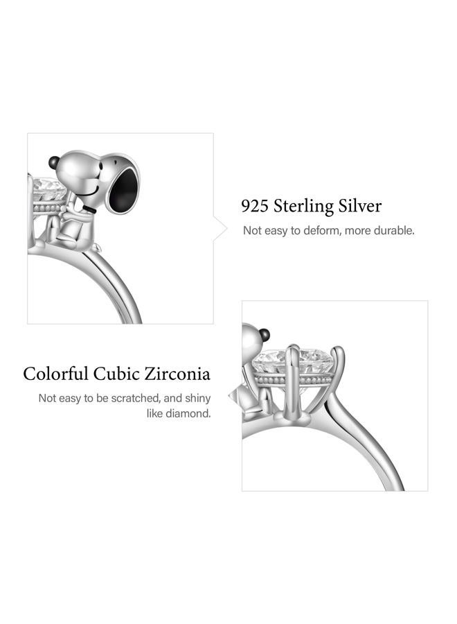 GNOCE Peanuts Snoopy Hug Ring With White Diamond Ring Gift 925 Sterling Silver For Women Girls With Jewellery Box For Christmas Valentine's Day (Snoopy Hug White Diamond, 57) - Image 5
