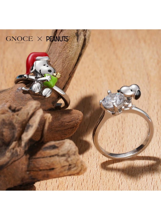 GNOCE Peanuts Snoopy Hug Ring With White Diamond Ring Gift 925 Sterling Silver For Women Girls With Jewellery Box For Christmas Valentine's Day (Snoopy Hug White Diamond, 57) - Image 4