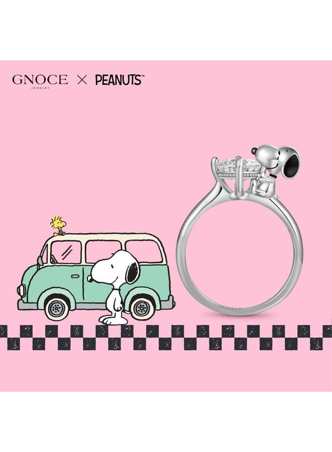 GNOCE Peanuts Snoopy Hug Ring With White Diamond Ring Gift 925 Sterling Silver For Women Girls With Jewellery Box For Christmas Valentine's Day (Snoopy Hug White Diamond, 57) - Image 3