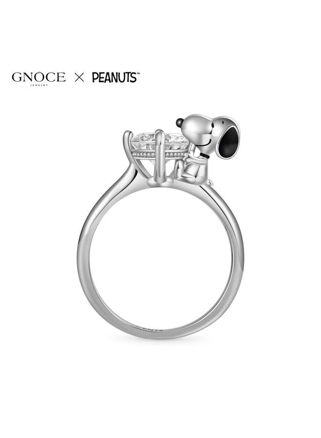 GNOCE Peanuts Snoopy Hug Ring With White Diamond Ring Gift 925 Sterling Silver For Women Girls With Jewellery Box For Christmas Valentine's Day (Snoopy Hug White Diamond, 57) - Image 2