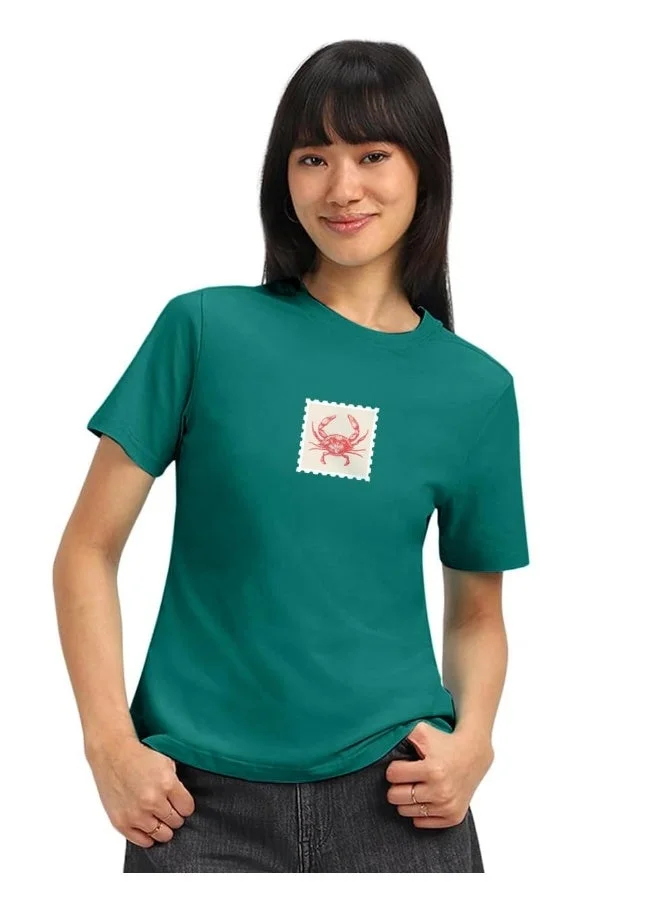 جونبيري JUNEBERRY® Women’s Regular Fit Pure Cotton Printed T-Shirt | Soft Fabric, Breathable Comfort | Round Neck, Half Sleeves, Round Neck (JB_55_Crab_G117_S)