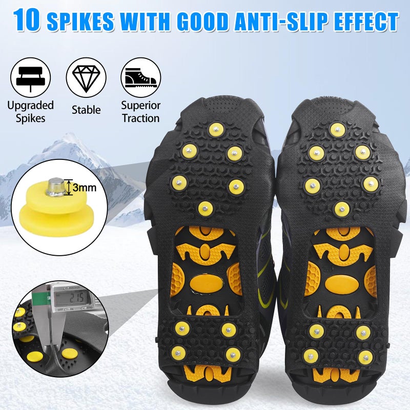 JSHANMEI Ice Cleats for Shoes and Boots Men Women Winter Walking Ice Snow Cleats Anti Slip Snow Traction Shoes Crampons 10 Steel Studs Overshoe Slip-on Stretch Rubber Footwear - Image 5