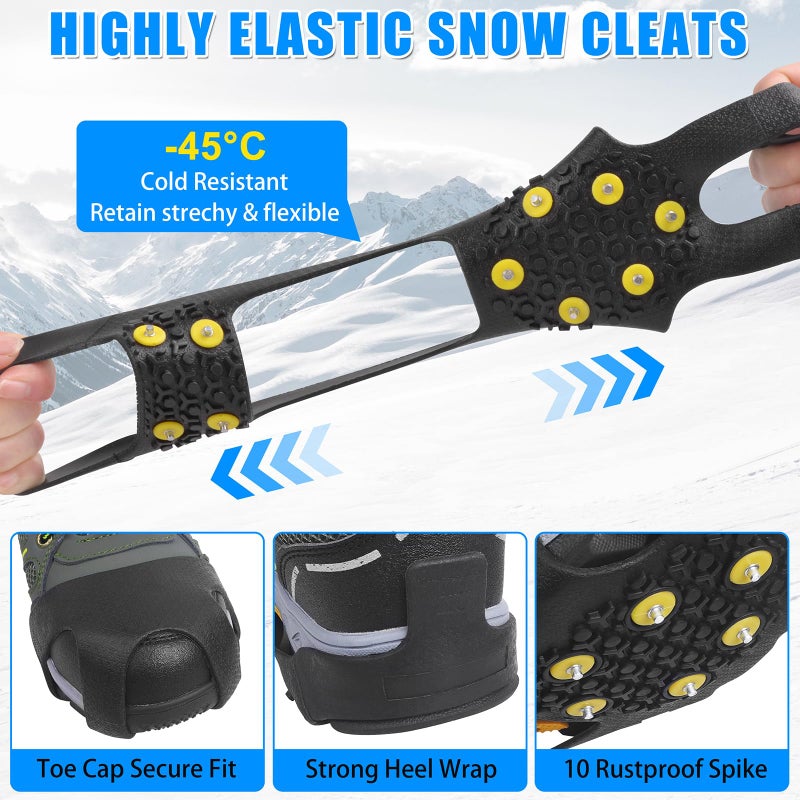 JSHANMEI Ice Cleats for Shoes and Boots Men Women Winter Walking Ice Snow Cleats Anti Slip Snow Traction Shoes Crampons 10 Steel Studs Overshoe Slip-on Stretch Rubber Footwear - Image 3