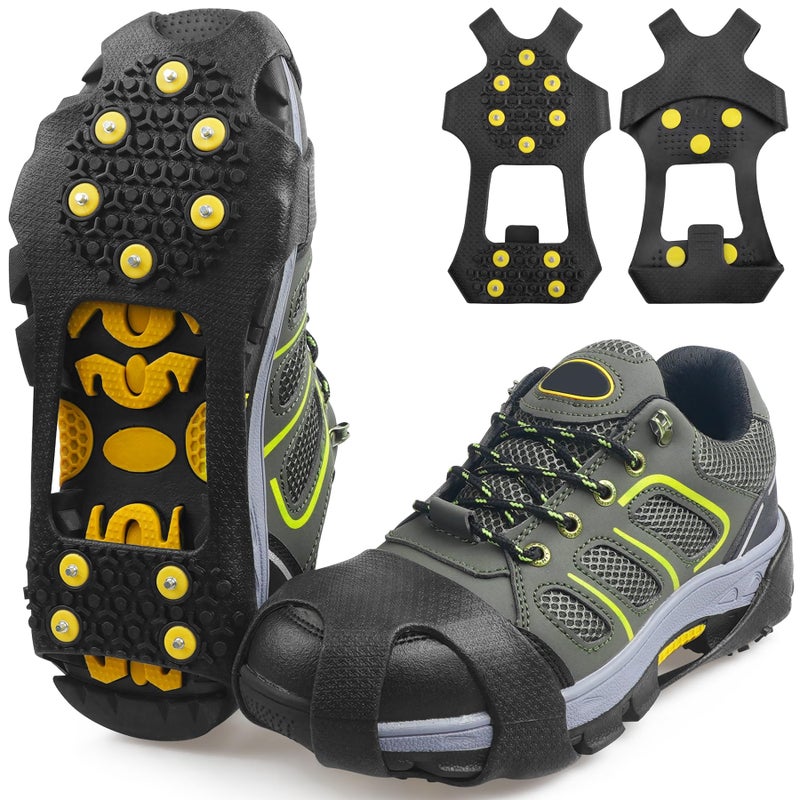 JSHANMEI Ice Cleats for Shoes and Boots Men Women Winter Walking Ice Snow Cleats Anti Slip Snow Traction Shoes Crampons 10 Steel Studs Overshoe Slip-on Stretch Rubber Footwear - Image 1