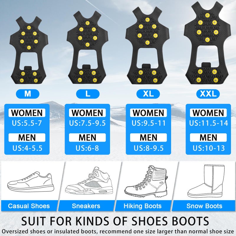 JSHANMEI Ice Cleats for Shoes and Boots Men Women Winter Walking Ice Snow Cleats Anti Slip Snow Traction Shoes Crampons 10 Steel Studs Overshoe Slip-on Stretch Rubber Footwear - Image 4