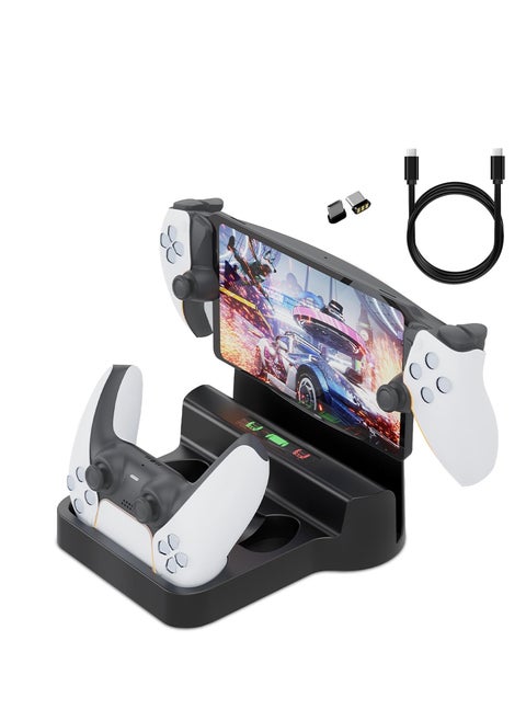 PS Portal & PS5 Controller Charging Stand Charging Dock Station with LED Indicator for Playstation Portal PS Portal Magnetic Charger Dock PS5 Game Accessories (Black)