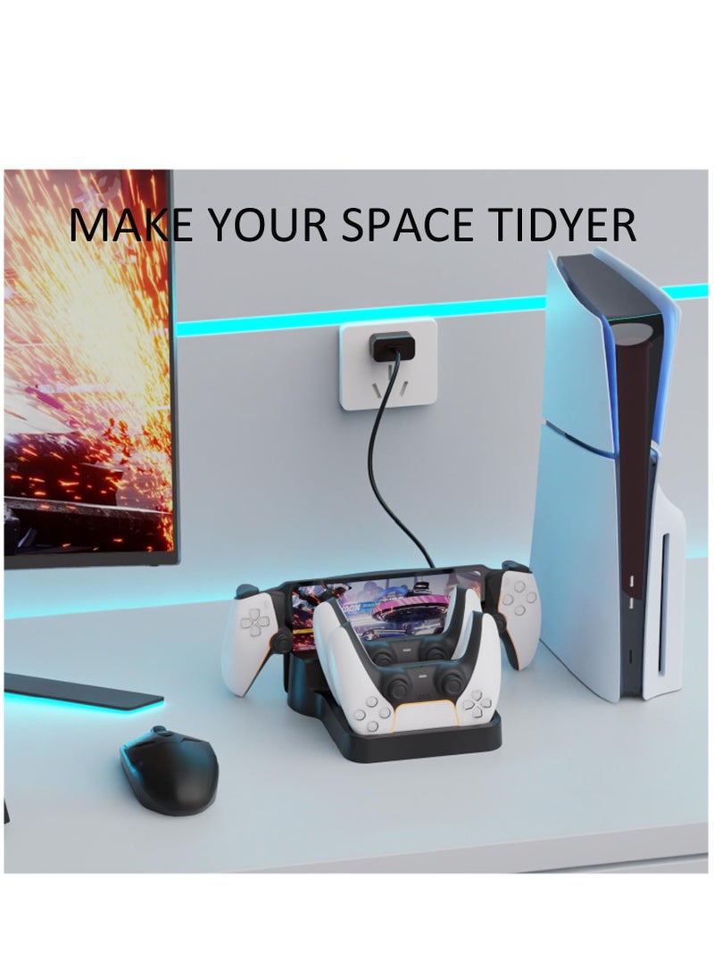 Generic - PS Portal & PS5 Controller Charging Stand Charging Dock Station with LED Indicator for Playstation Portal PS Portal Magnetic Charger Dock PS5 Game Accessories (Black) - Image 1