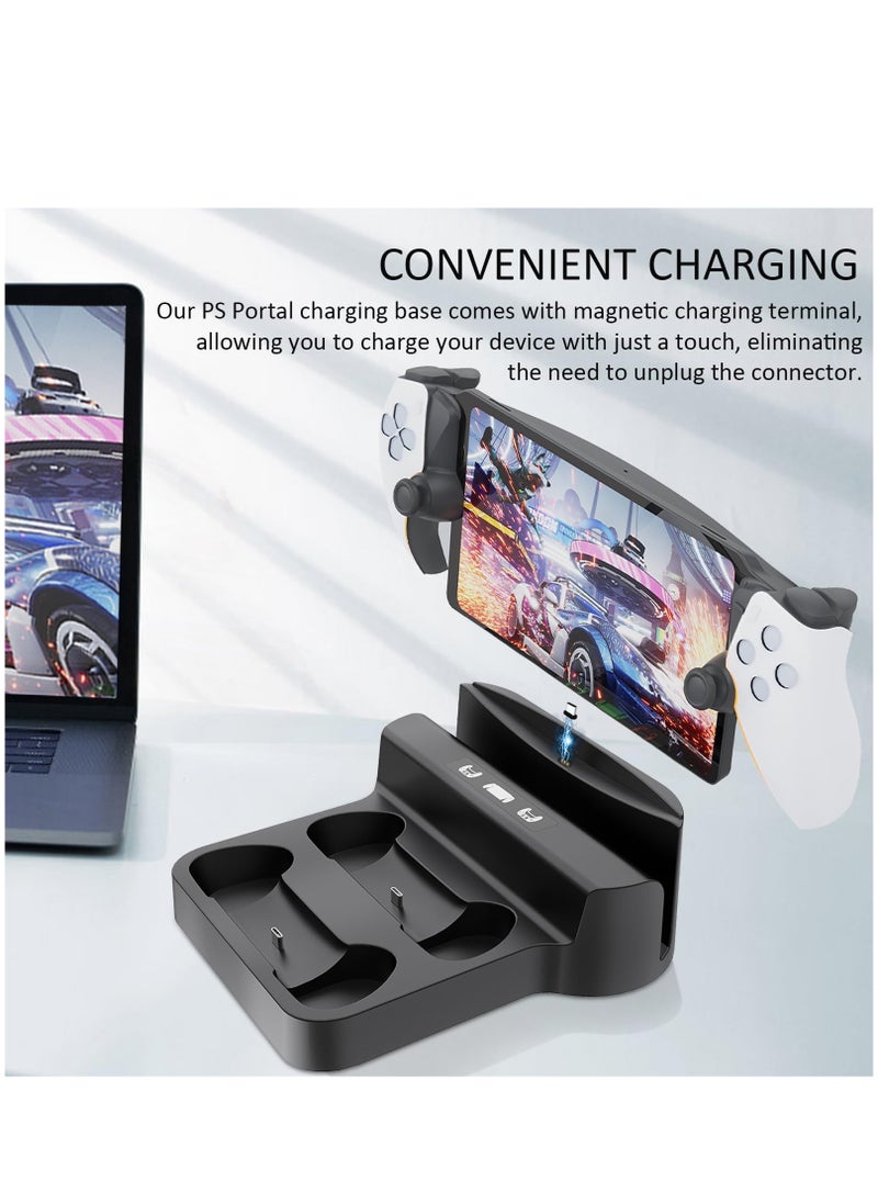 Generic - PS Portal & PS5 Controller Charging Stand Charging Dock Station with LED Indicator for Playstation Portal PS Portal Magnetic Charger Dock PS5 Game Accessories (Black) - Image 1