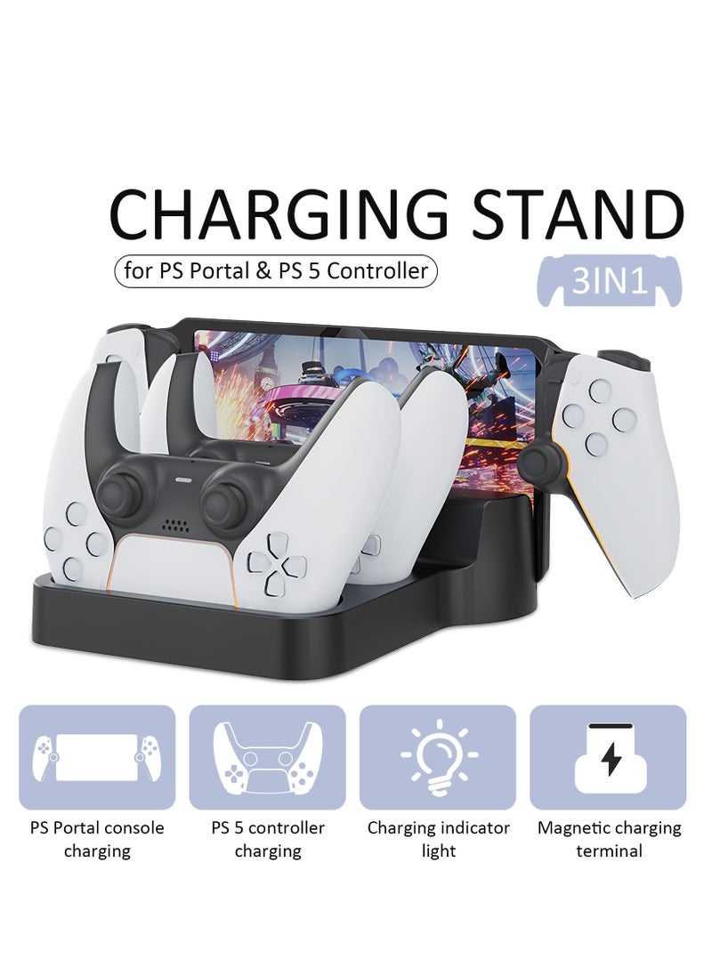 Generic - PS Portal & PS5 Controller Charging Stand Charging Dock Station with LED Indicator for Playstation Portal PS Portal Magnetic Charger Dock PS5 Game Accessories (Black) - Image 1