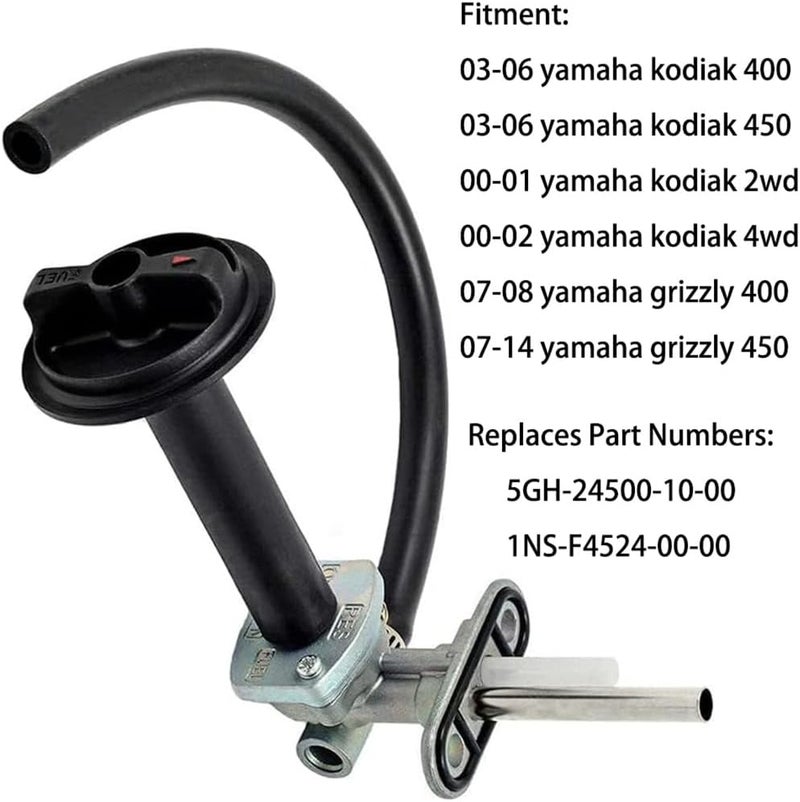Earlyred Fuel Petcock Switch Valve with Lever Screw for Yamaha Kodiak Grizzly 400 450 YFM400FA YFM450FA YFM400 YFM450 2WD 4WD Fuel Tank Shutoff Valve Lines Parts 5GH-24500-10-00 ‎1NS-F4524-00-00 - Image 2