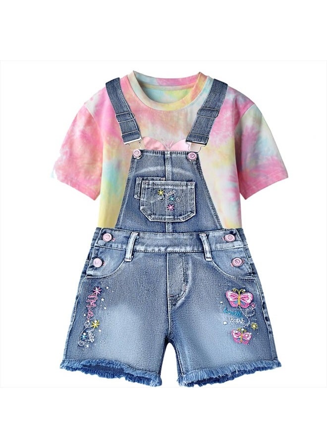 4-10Years Summer Little Big Girls 2pc set Short Sleeve Tie dye T-shirt and Blue Denim Shortalls(6-7years) - pzsku/Z11AD01CCBE35FF2B6DDAZ/45/_/1695134307/4d77d74f-1274-4de1-9446-d4a2effee1dc