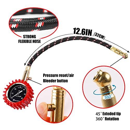 AWELTEC Tire Pressure Gauge 0-60 PSI Long Hose - Heavy Duty Tire Gauge High Accurate with Large 2 Inch Easy to Read Glow Dial, Low – High Tire Gauge for Car, SUV & Truck Tires - Image 3