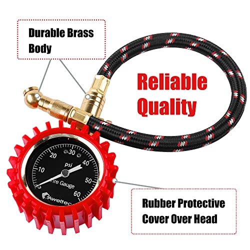 AWELTEC Tire Pressure Gauge 0-60 PSI Long Hose - Heavy Duty Tire Gauge High Accurate with Large 2 Inch Easy to Read Glow Dial, Low – High Tire Gauge for Car, SUV & Truck Tires - Image 2