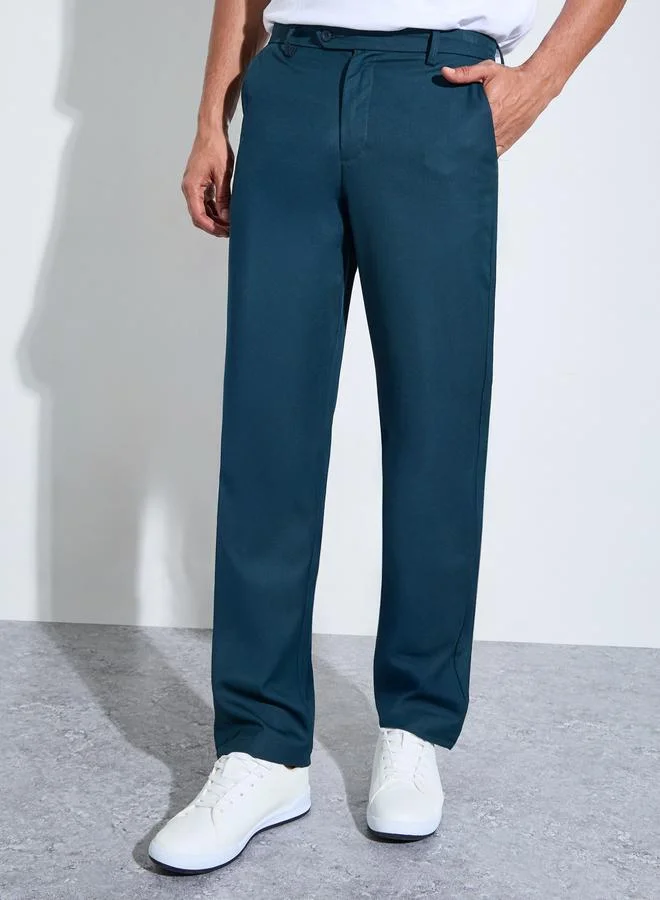 Teal Solid Regular Fit Trousers