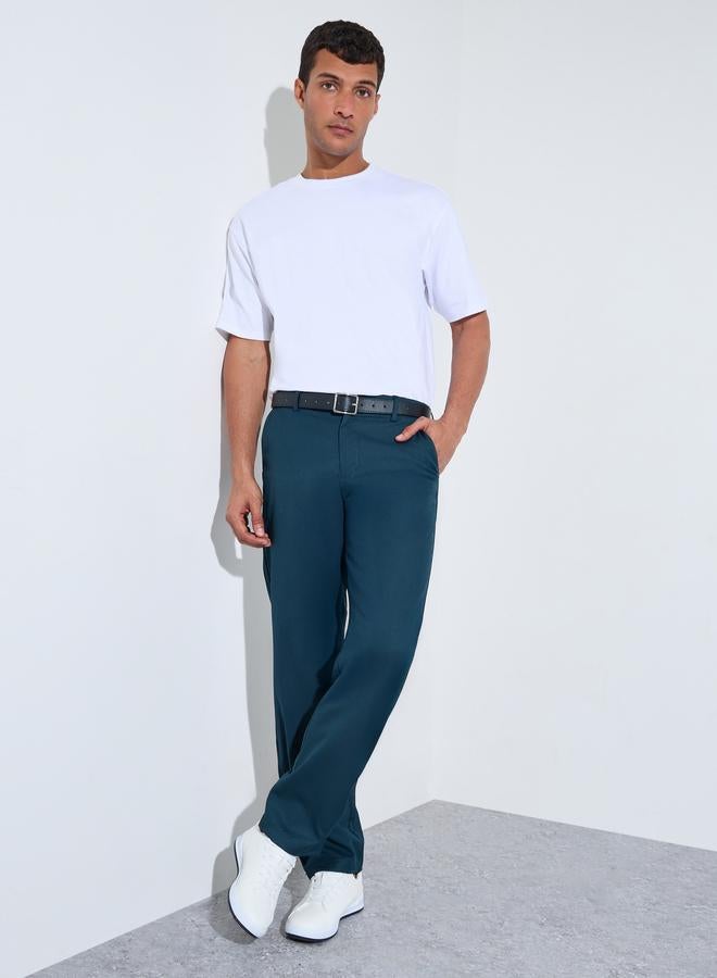 Styli Teal Solid Regular Fit Trousers - Image 2