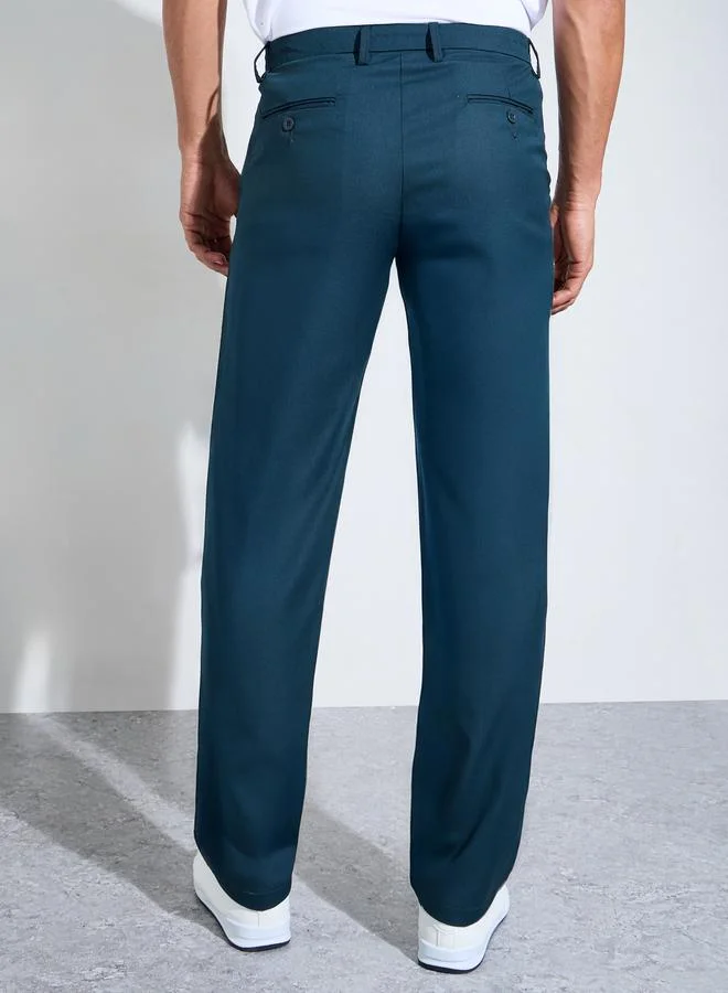 Styli  Teal Solid Regular Fit Trousers for Men | Best Price UAE
