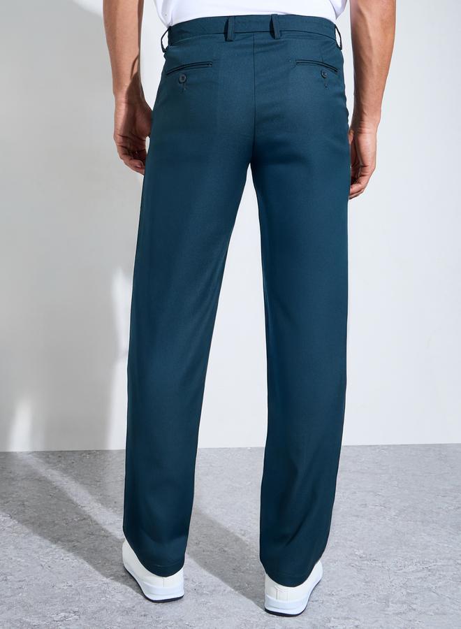 Styli Teal Solid Regular Fit Trousers - Image 4