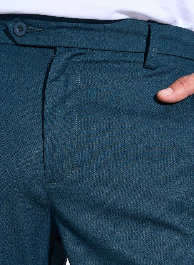 Styli  Teal Solid Regular Fit Trousers for Men | Best Price UAE