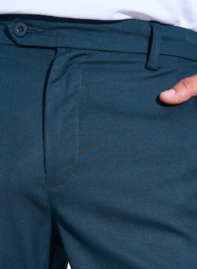 Styli Teal Solid Regular Fit Trousers - Image 3