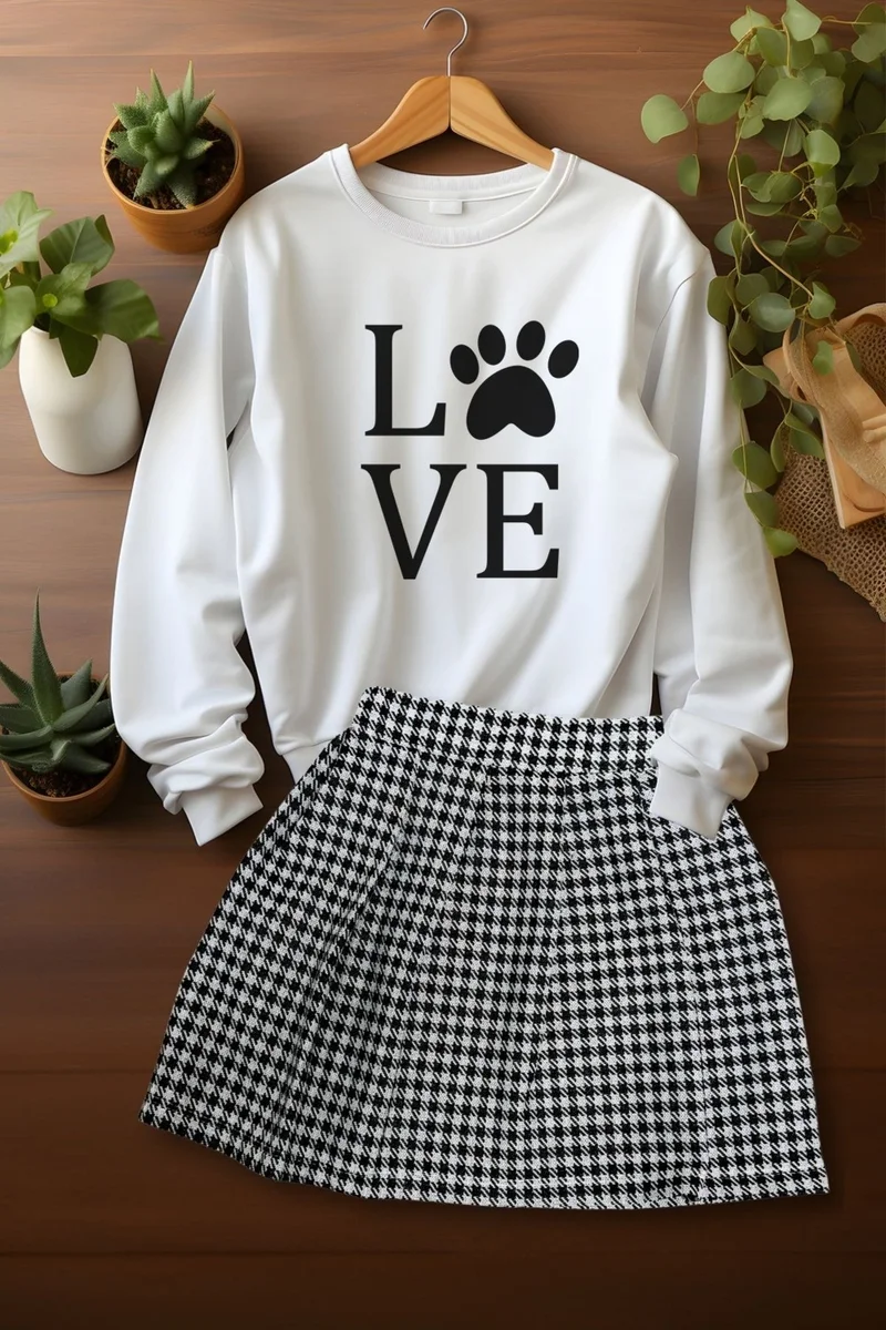 ادا بيبيك تشوكوك Ada Baby Child Style Plaid Skirt Love Pati Sweat Skirt Top and Bottom Set