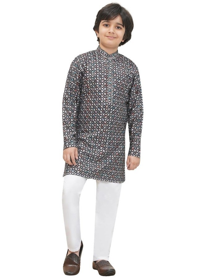 AJ DEZINES Kids Cotton Blend Full Sleeve Embroidered Grey Kurta Pajama Set for Boys - Ethnic wear | Special Occasion | Mandarin Collar - Regular Fit (1268-GREY-9) - Image 1