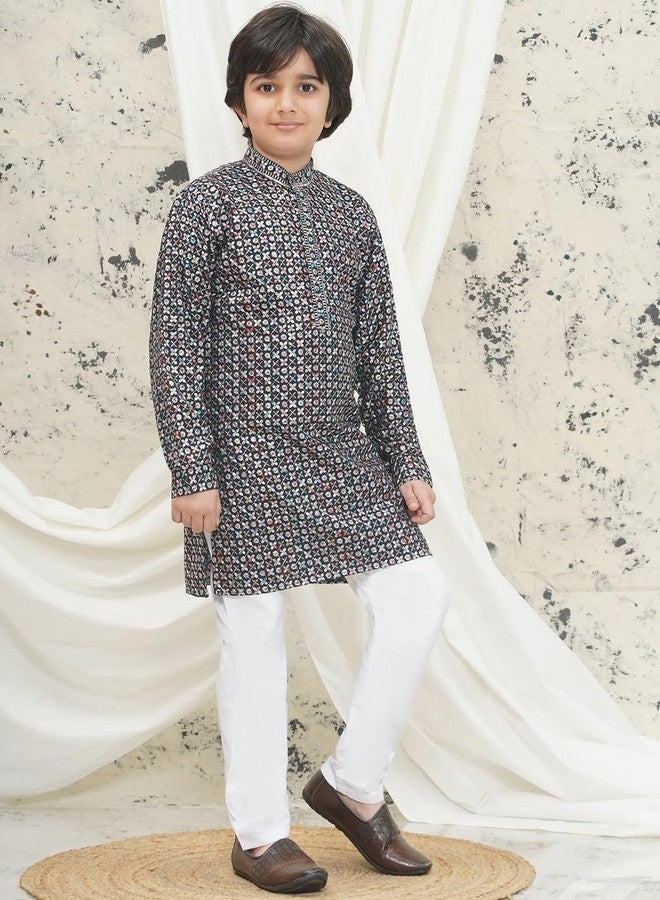 AJ DEZINES Kids Cotton Blend Full Sleeve Embroidered Grey Kurta Pajama Set for Boys - Ethnic wear | Special Occasion | Mandarin Collar - Regular Fit (1268-GREY-9) - Image 5