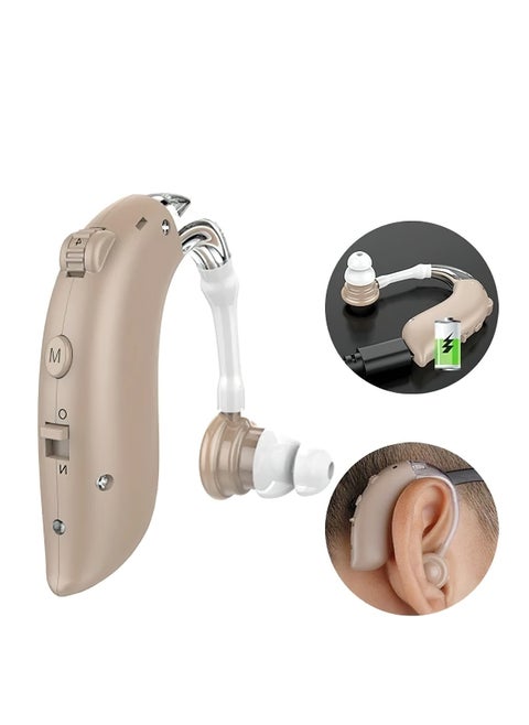Rechargeable Hearing Amplifiers with Noise Reduction, Digital Personal Sound Amplifiers for Seniors with Volume Control in the Color Brown.