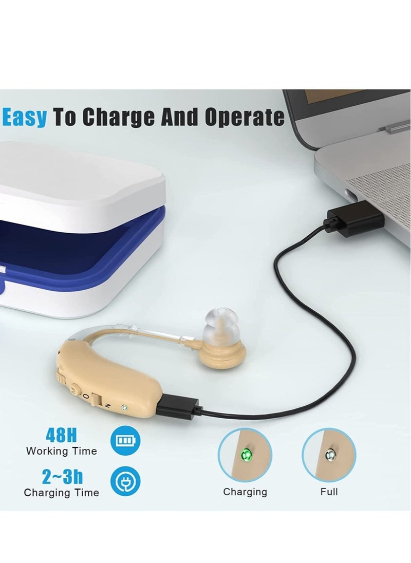 Rechargeable Hearing Amplifiers with Noise Reduction, Digital Personal Sound Amplifiers for Seniors with Volume Control in the Color Brown.