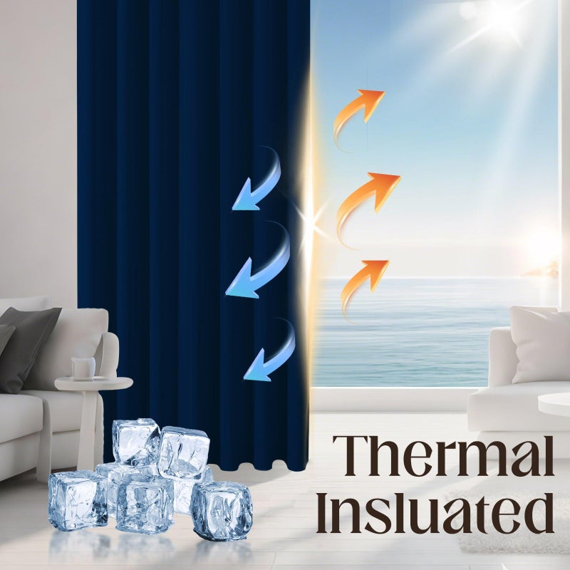 CUCRAF Navy Blue Blackout Curtains 63 Inches, Thermal Insulated Noise Reducing Rod Pocket Dark Blue Window Drapes for Bedroom & Living Room(52x63 Inch, 2 Panels) - Image 4