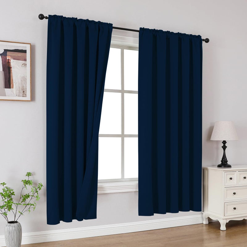 CUCRAF Navy Blue Blackout Curtains 63 Inches, Thermal Insulated Noise Reducing Rod Pocket Dark Blue Window Drapes for Bedroom & Living Room(52x63 Inch, 2 Panels) - Image 1