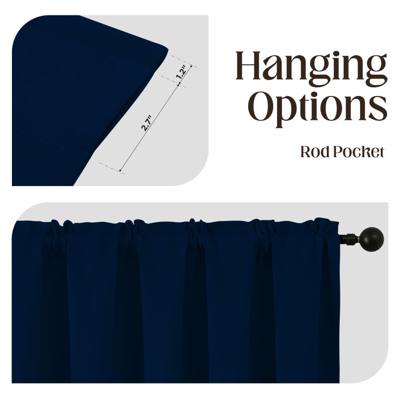 CUCRAF Navy Blue Blackout Curtains 63 Inches, Thermal Insulated Noise Reducing Rod Pocket Dark Blue Window Drapes for Bedroom & Living Room(52x63 Inch, 2 Panels) - Image 2