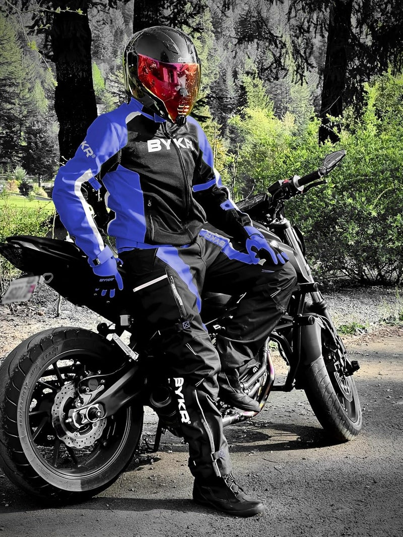 BYKR Mesh Motorcycle Jacket for Men - Breathable Protective Riding Gear, Blue, Small - Image 3
