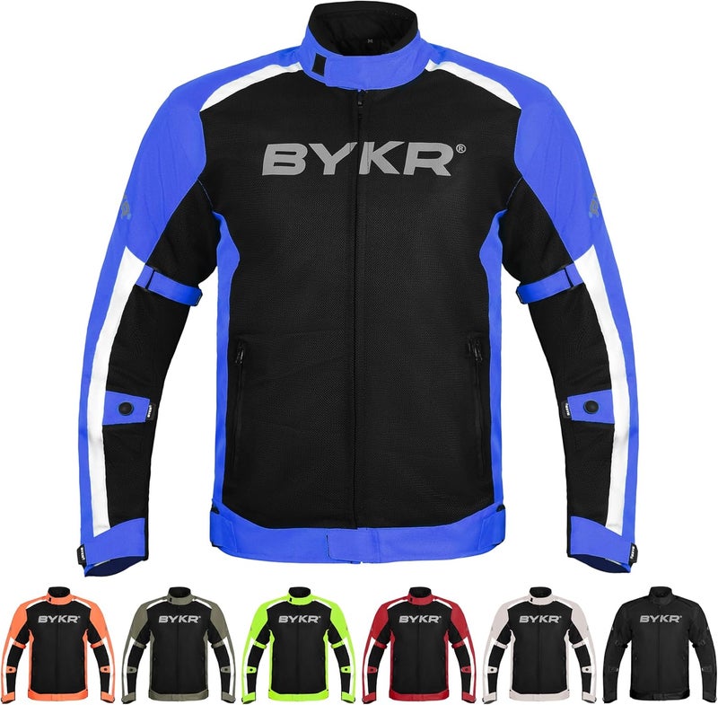 BYKR Mesh Motorcycle Jacket for Men - Breathable Protective Riding Gear, Blue, Small - Image 1
