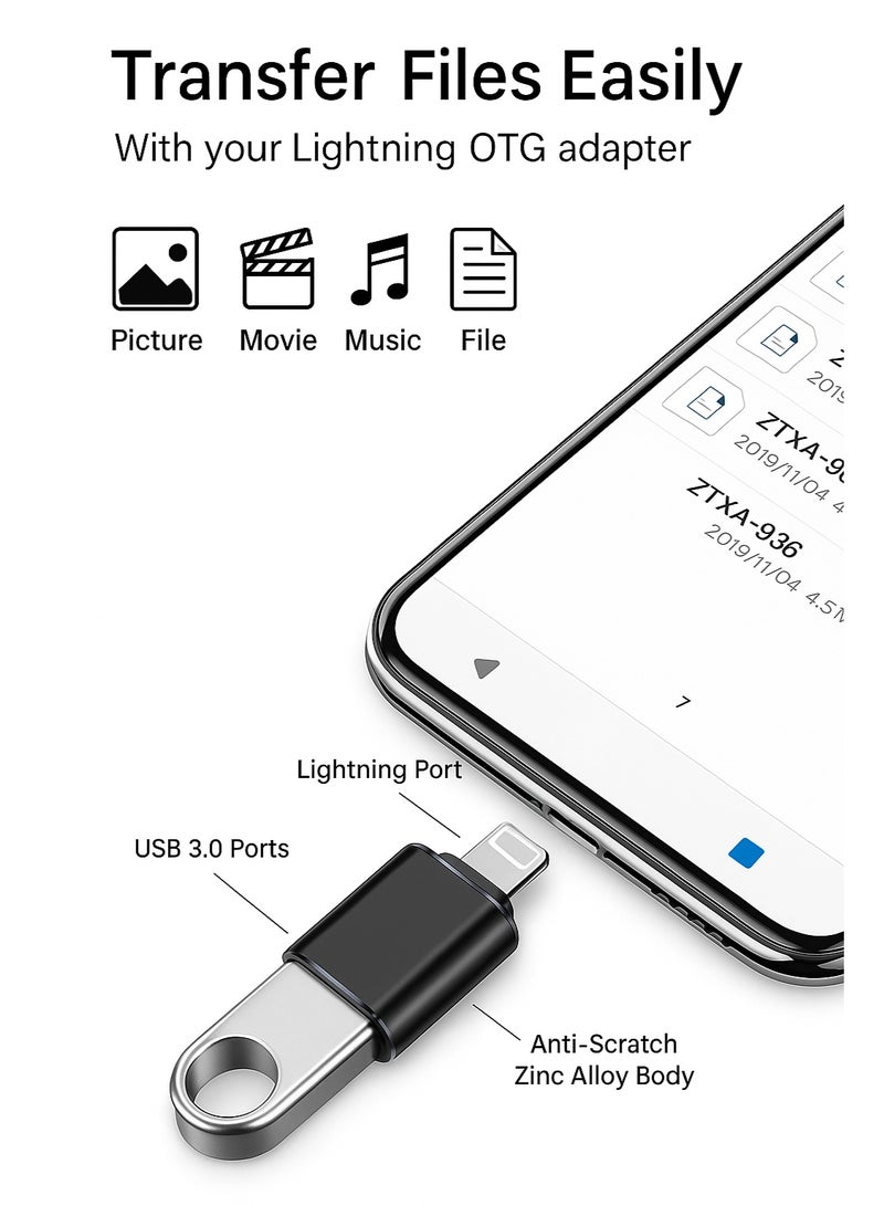 GO-DES Lightning Male to USB 3.0 Female Adapter OTG for iPhone/iPad – Connect Card Reader, USB Flash Drive, U Disk, Keyboard & Mouse  - Image 5