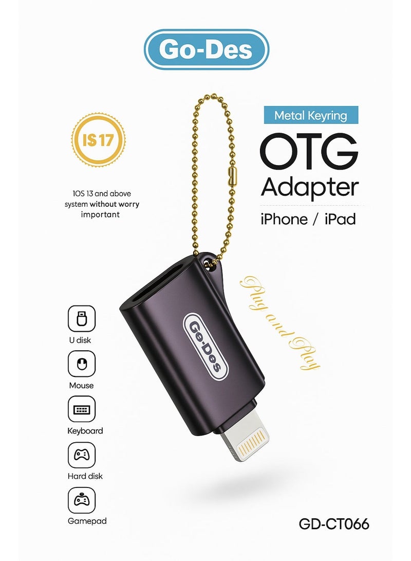 GO-DES Lightning Male to USB 3.0 Female Adapter OTG for iPhone/iPad – Connect Card Reader, USB Flash Drive, U Disk, Keyboard & Mouse - Image 1