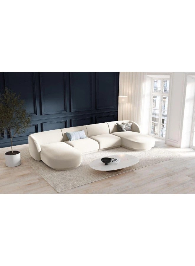 هوم جويز كنبة زاوية بلسش رويال خشب سويدي - مخمل- تصميم على شكل حرف U - أبيض - Image 1