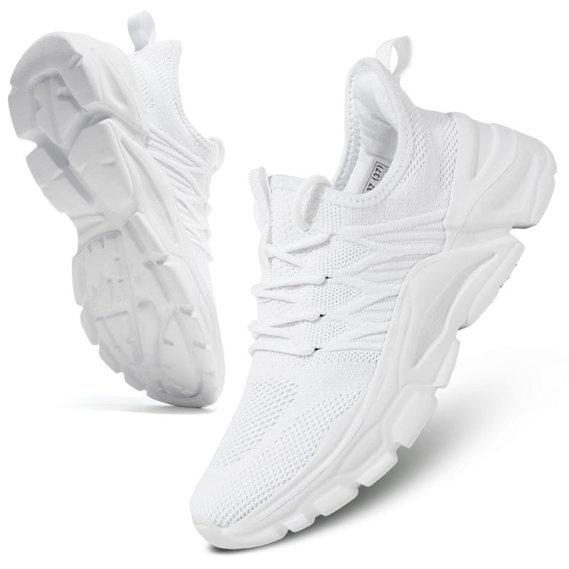 Socviis Womens Ladies Tennis Running Shoes Slip on Breathable Comfort Casual Walking Sneakers Work Zapatos White - Image 2