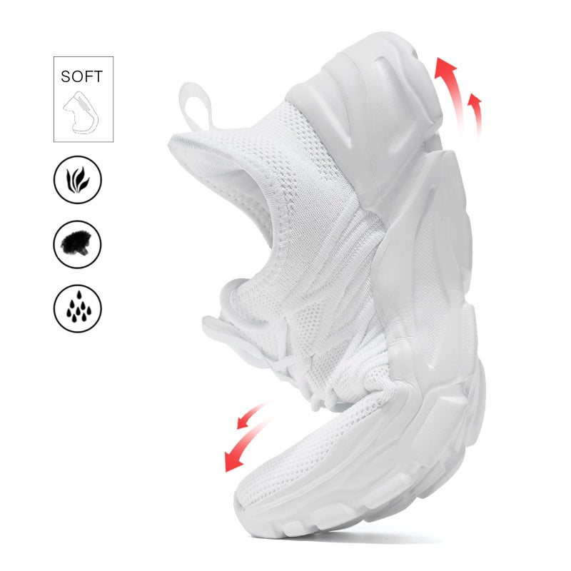Socviis Womens Ladies Tennis Running Shoes Slip on Breathable Comfort Casual Walking Sneakers Work Zapatos White - Image 4