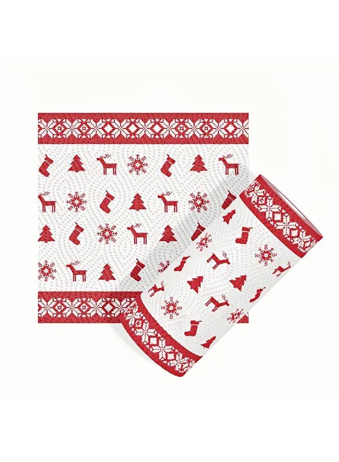 Christmas Red Disposable Kitchen Paper Towels 3 Ply Thick Washable Wet Dry Dual Use - Image 1