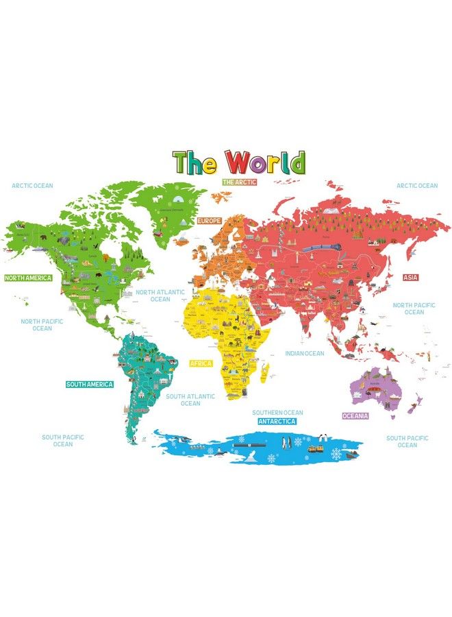 Decowall Sg1902S Large Educational World Map Wall Stickers Removable Colorful Decals For Kids Nursery Bedroom Art Décor Playroom Murals  - Image 1
