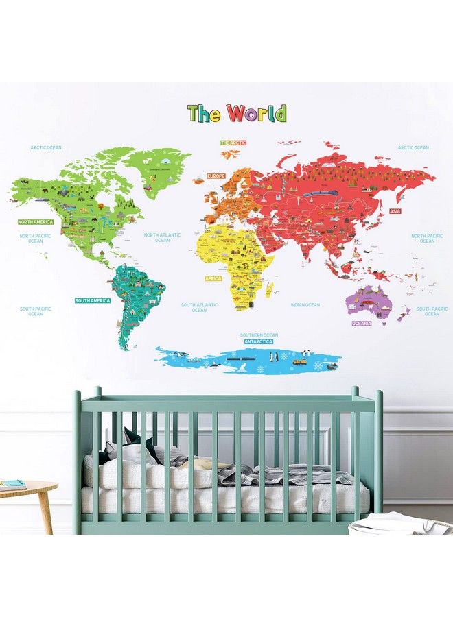 Decowall Sg1902S Large Educational World Map Wall Stickers Removable Colorful Decals For Kids Nursery Bedroom Art Décor Playroom Murals  - Image 4