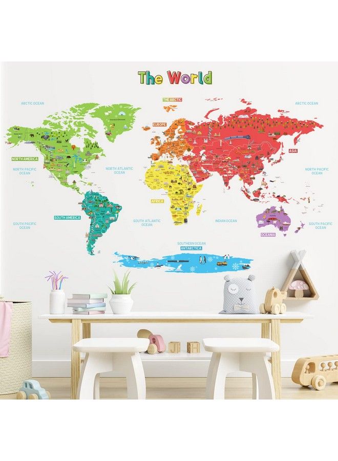Decowall Sg1902S Large Educational World Map Wall Stickers Removable Colorful Decals For Kids Nursery Bedroom Art Décor Playroom Murals  - Image 3