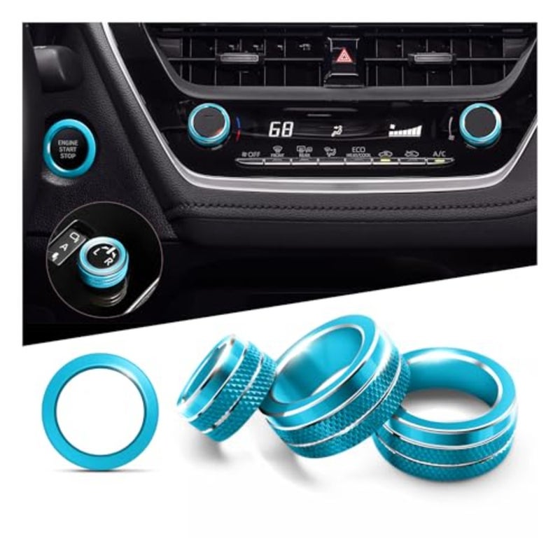 for 2020-2025 2026 Toyota Corolla and 2022-2025 2026 Corolla Cross Accessories, 4pcs Aluminum Alloy Knob Cover Trim Set - Rearview Mirror Switch, AC and Push Start - Image 1