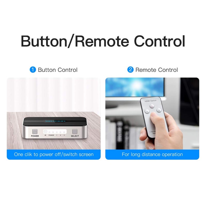 Vention 3 in 1 Out HDMI Switcher with Audio Splitter, 4K 3D, 3 Port, IR Remote, Compatible for PS3 PS4 Xbox 360 HDTV Projector - Image 4