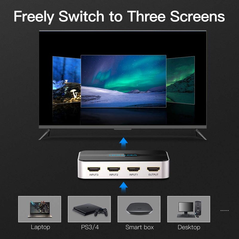 Vention 3 in 1 Out HDMI Switcher with Audio Splitter, 4K 3D, 3 Port, IR Remote, Compatible for PS3 PS4 Xbox 360 HDTV Projector - Image 5