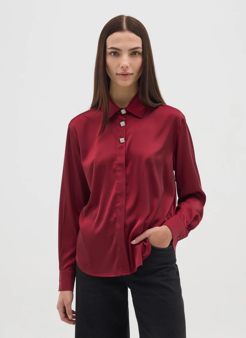 او في اس OVS Red Satin Regular Fit Shirt With Buttons